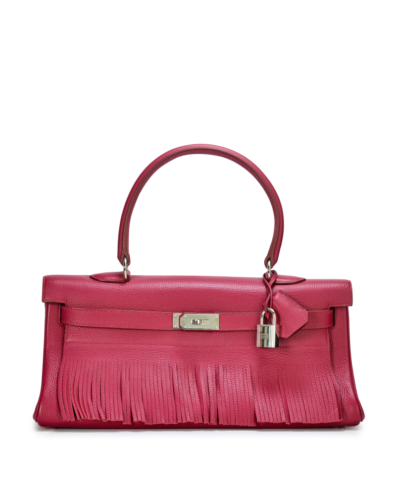 HERMÈS: A LIMITED EDITION WINE RUBI RED CLEMENCE FRINGE SHOULDER KELLY 42 WITH PALLADIUM HARDWARE