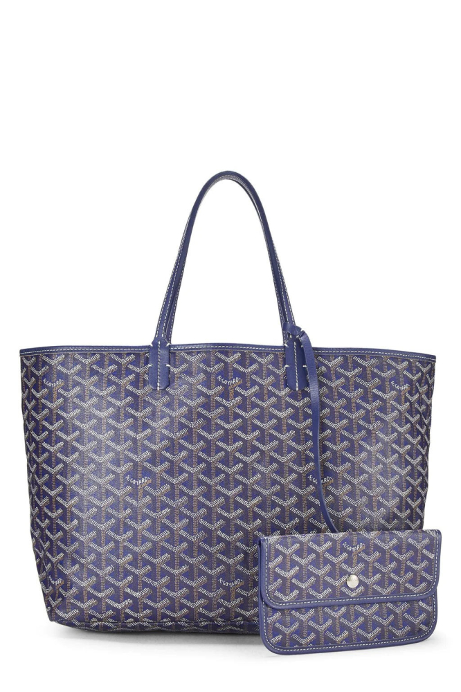 GOYARD: BLUE GOYARDINE CANVAS AND CHEVROCHES CALFSKIN SAINT LOUIS TOTE BAG