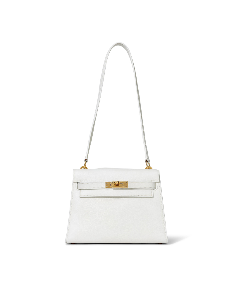 HERMÈS: WHITE EVERCOLOR MINI SHOULDER KELLY 20 WITH GOLD HARDWARE