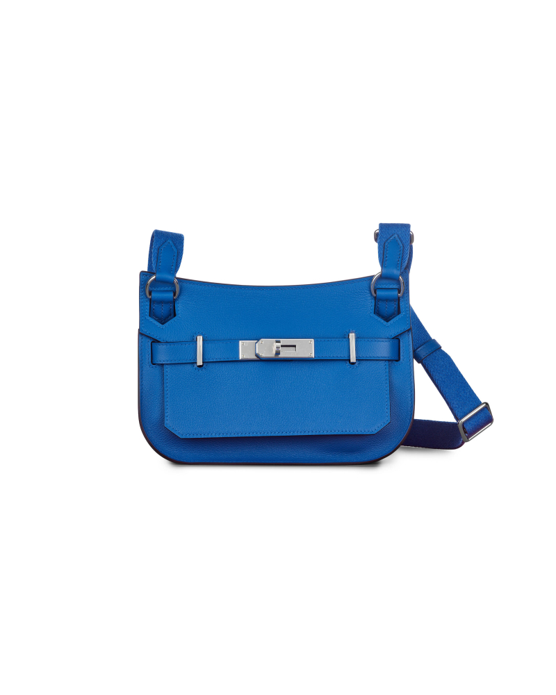 HERMÈS: BLEU ZELLIGE EVERCOLOR MINI JYPSIERE WITH PALLADIUM HARDWARE