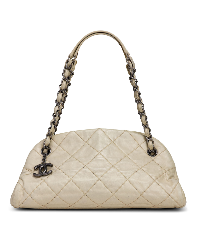 CHANEL: LIGHT BEIGE CALFSKIN QUILTED MADEMOISELLE SHOPPING BAG 2010-2011