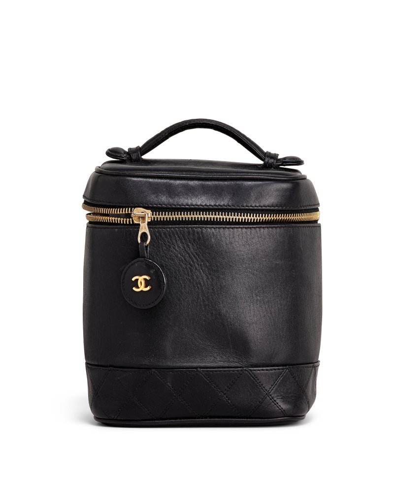 CHANEL: BLACK CALFSKIN VINTAGE VANITY CASE