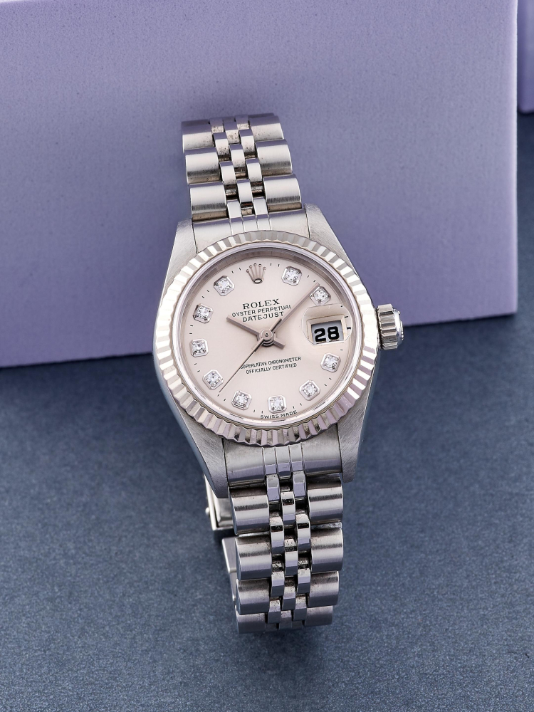 ROLEX | DATEJUST, REF.69174, A STAINLESS STEEL BRACELET WATCH WITH DATE AND DIAMOND-SET INDEXES, CIRCA 1996