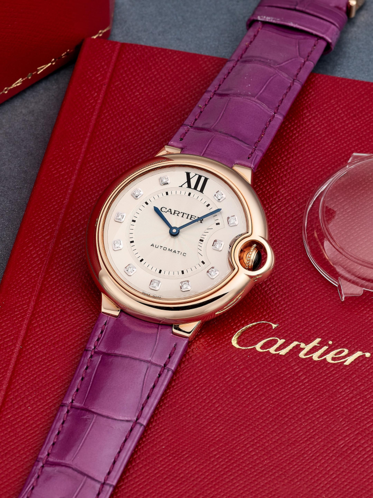 CARTIER | BALLON BLEU, REF.WJBB0010, A NEW OLD STOCK PINK GOLD WRISTWATCH WITH DIAMOND-SET INDEXES, CIRCA 2020