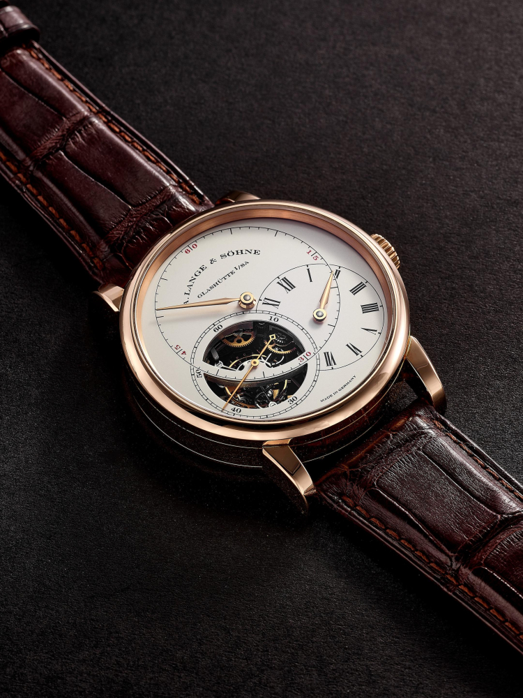 A. LANGE & SÖHNE | RICHARD LANGE TOURBILLON "POUR LE MÉRITE, REF.760.032F, A RARE PINK GOLD TOURBILLON WRISTWATCH WITH FUSÉE CHAIN, STOP SECONDS MECHANISM AND PIVOTING DIAL, CIRCA 2013