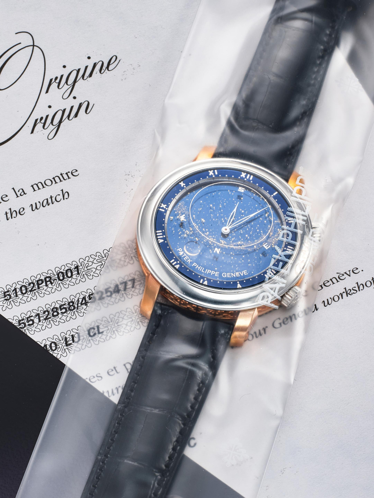 PATEK PHILIPPE | GRAND COMPLICATIONS - CELESTIAL, REF.5102PR-001, A VERY RARE SINGLE FACTORY SEALED PLATINUM AND PINK GOLD ASTRONOMICAL WRISTWATCH WITH SKY CHART, PHASES AND POSITION OF THE MOON AND TIME OF MERIDIAN PASSAGE OF SIRIUS AND THE MOON, CIRCA 2