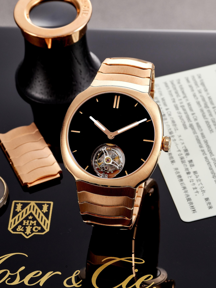 H. MOSER & CIE | STREAMLINER TOURBILLON, REF.6804-0400, A FINE LIKE-NEW PINK GOLD TOURBILLON BRACELET WATCH WITH VANTABLACK® DIAL, CIRCA 2022