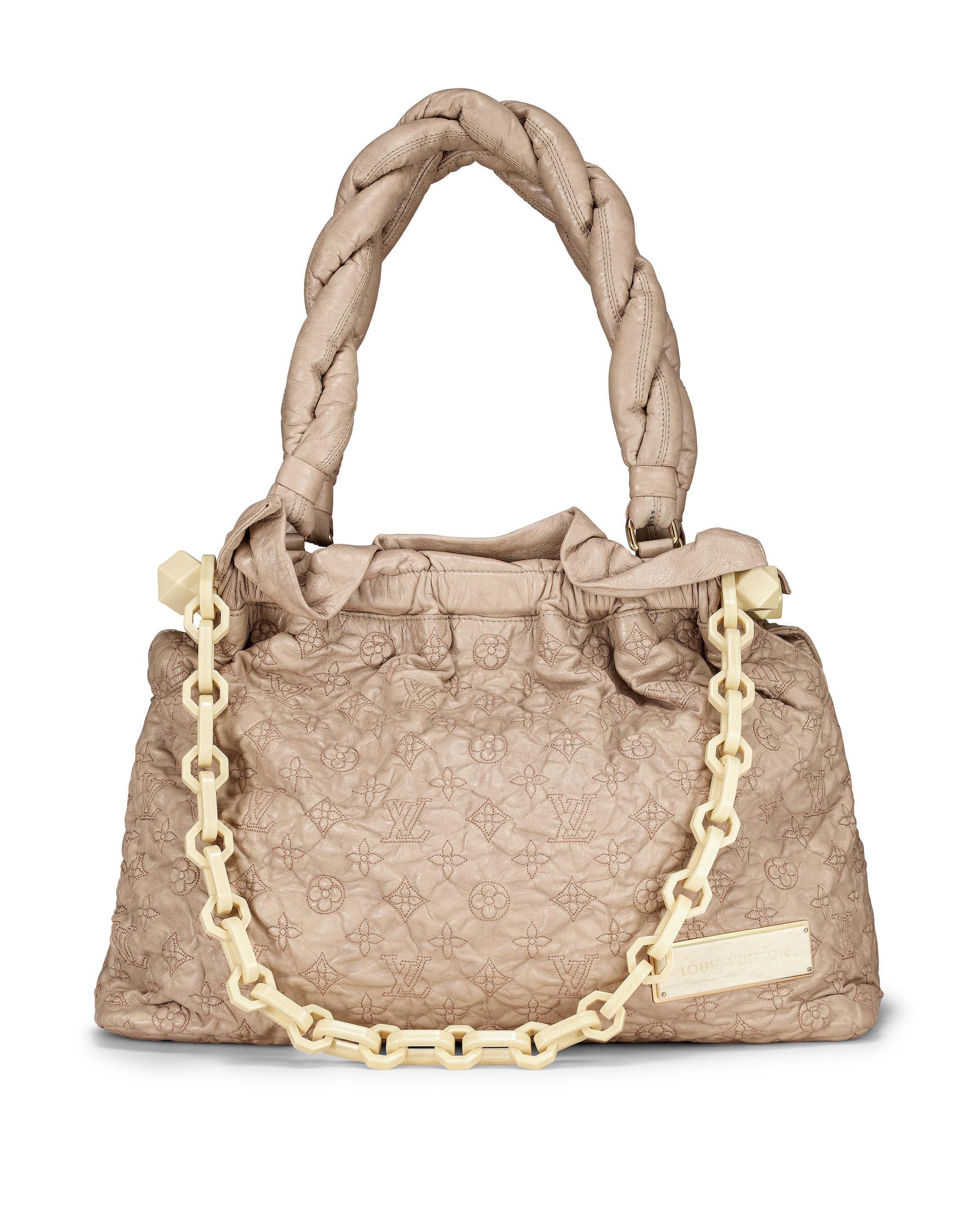 LOUIS VUITTON: A LIMITED EDITION BEIGE CALFSKIN MONOGRAM STRATUS OLYMPE GM BAG