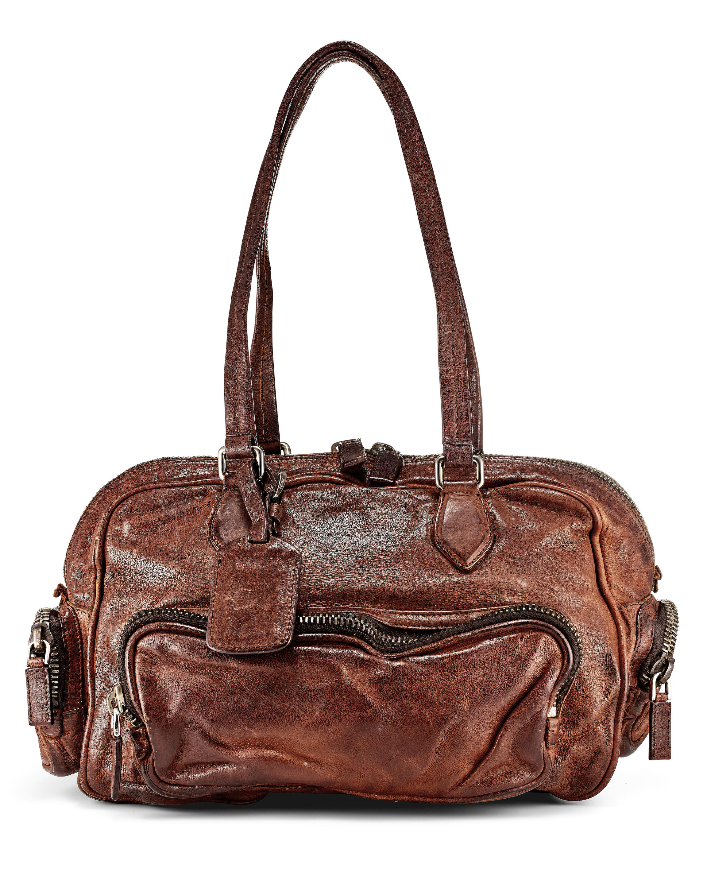 PRADA: BROWN WASHED BUFFALO POCKET BAG