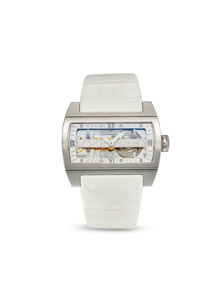 CORUM | TI-BRIDGE LADY, REF.B007/03123, A STAINLESS STEEL SEMI-SKELETONISED WRISTWATCH WITH DIAMOND-SET INDEXES AND MOTHER-OF-PEARL DIAL, CIRCA 2005