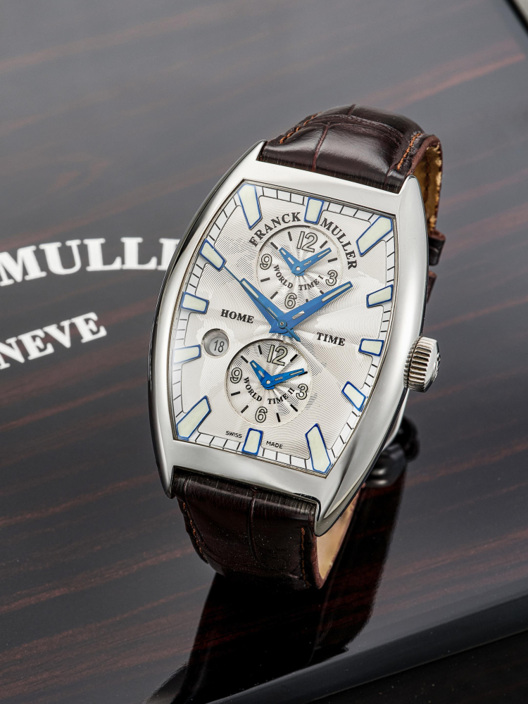 FRANCK MULLER | MASTER BANKER, REF.8880 MB SC DT IND, A STAINLESS STEEL TRIPLE TIME ZONE WRISTWATCH WITH DATE, CIRCA 2015