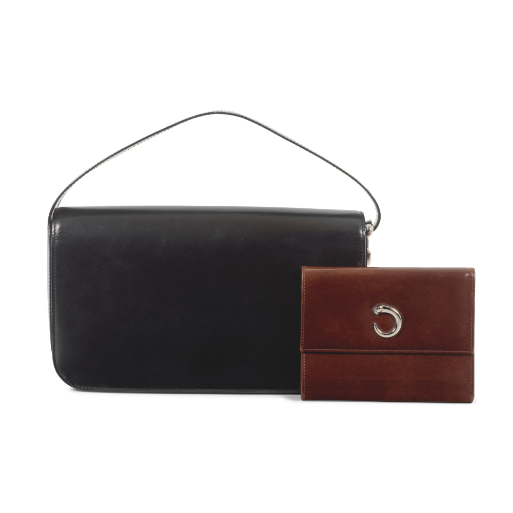 Cartier: a Black Panthere Bag and a Burgundy Patent Leather Panthere Wallet