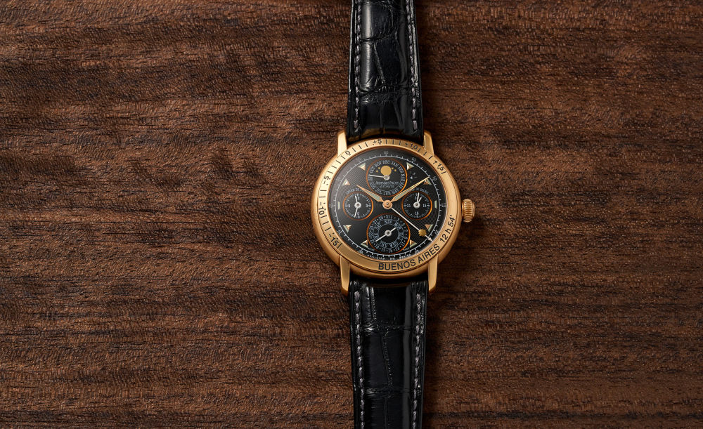 AUDEMARS PIGUET. AN 18K ROSE GOLD AUTOMATIC PERPETUAL CALENDAR WRISTWATCH WITH MOONPHASES AND EQUATION OF TIME FOR BUENOS AIRES