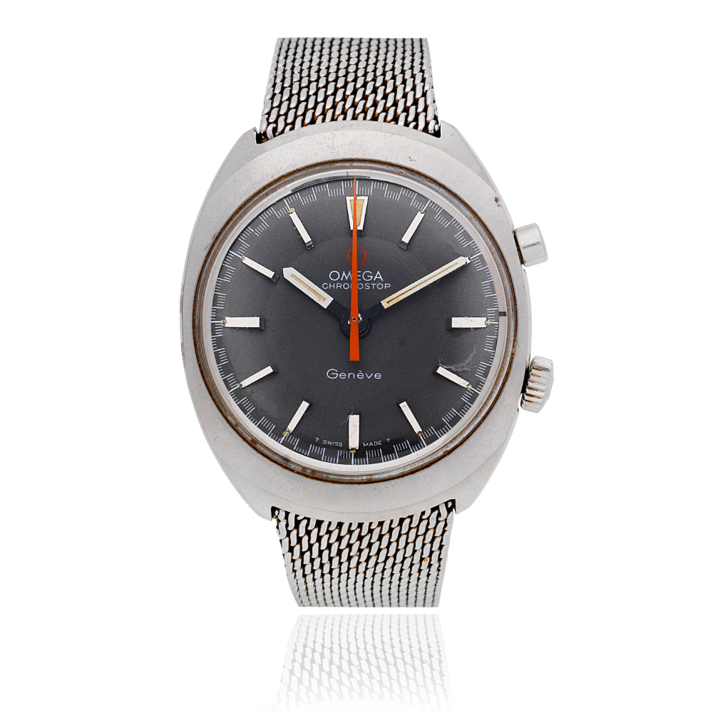 Omega. A stainless steel manual wind chronograph bracelet watch