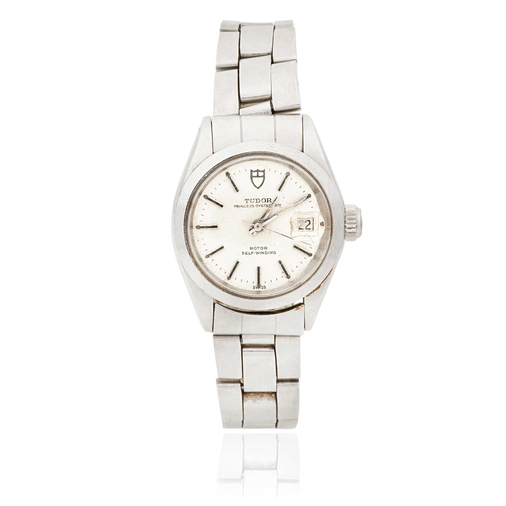 Tudor. A lady's stainless steel automatic calendar bracelet watch