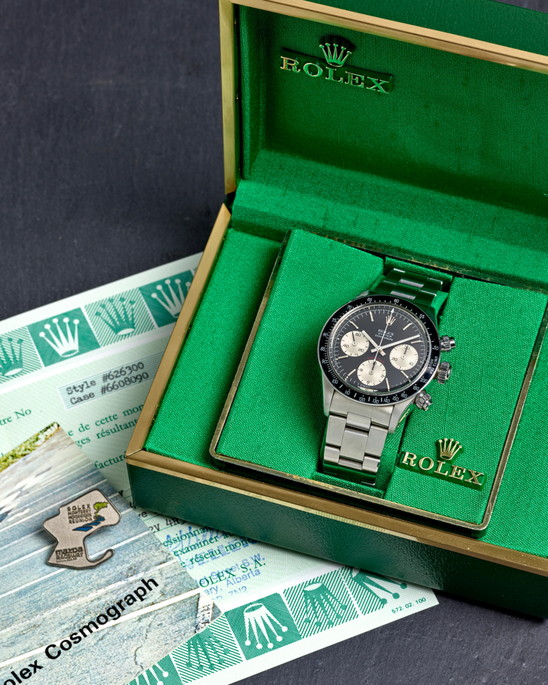 ROLEX. A STAINLESS STEEL MANUAL WIND CHRONOGRAPH BRACELET WATCH