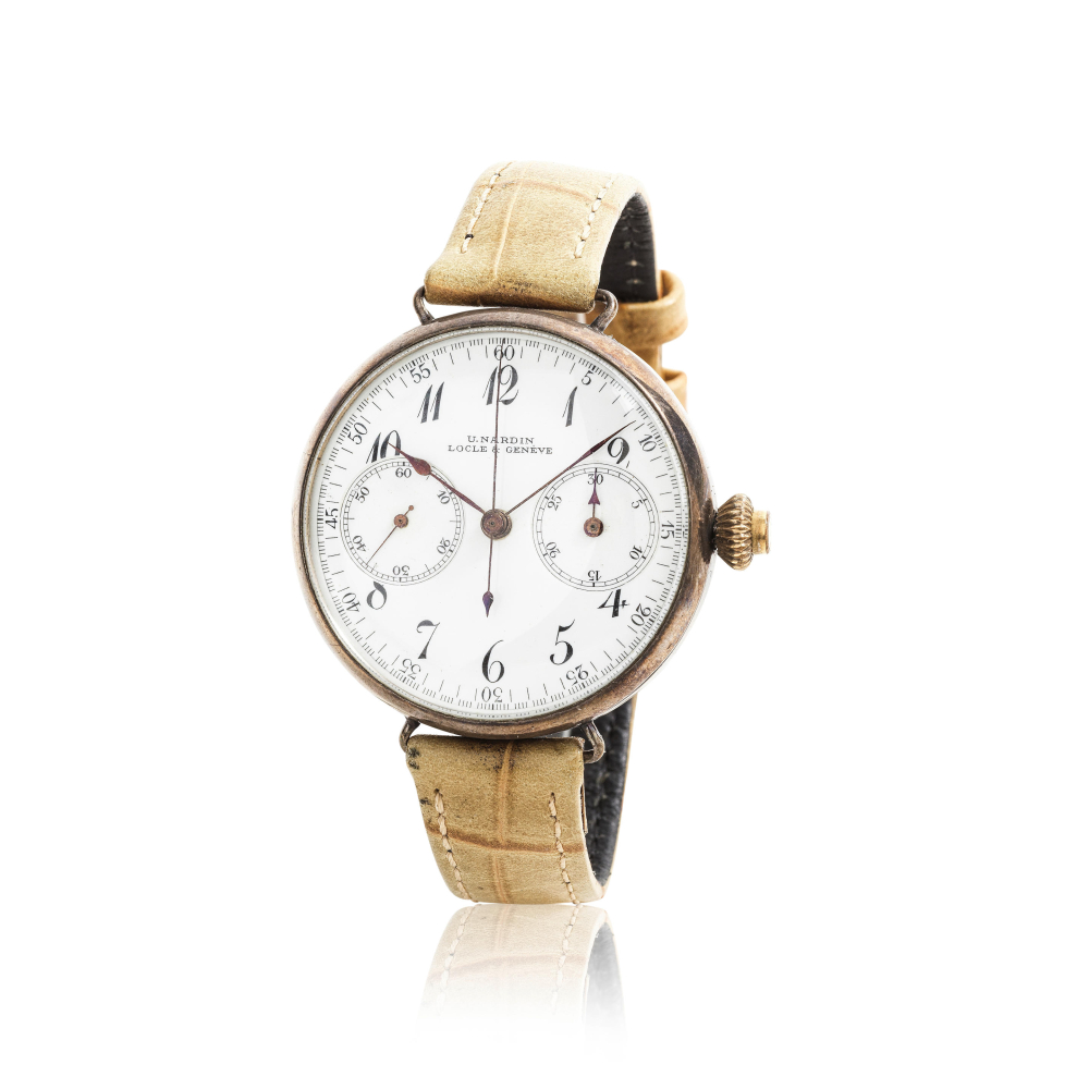 Ulysse Nardin. A silver manual wind single button chronograph wristwatch