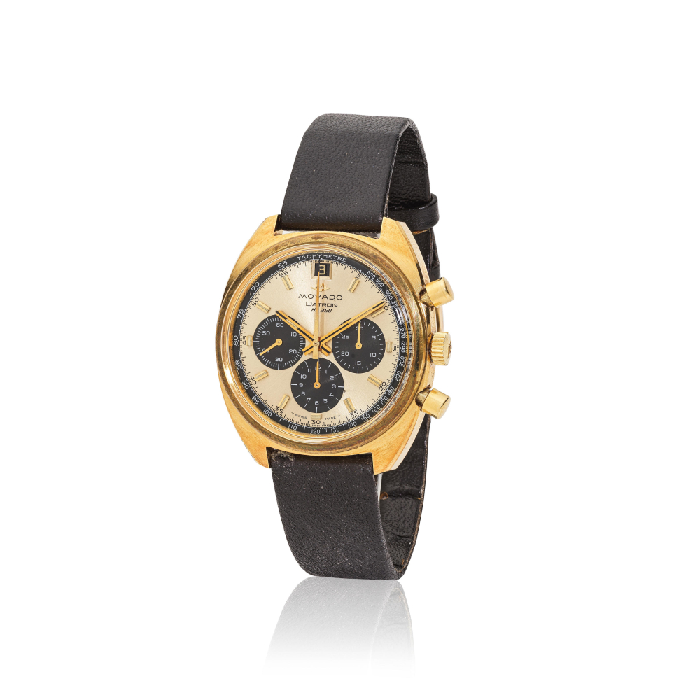 Movado. A gold electro-plated stainless steel automatic calendar chronograph wristwatch
