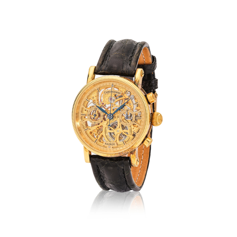 Chronoswiss. A limited edition 18K gold manual wind skeletonised chronograph wristwatch