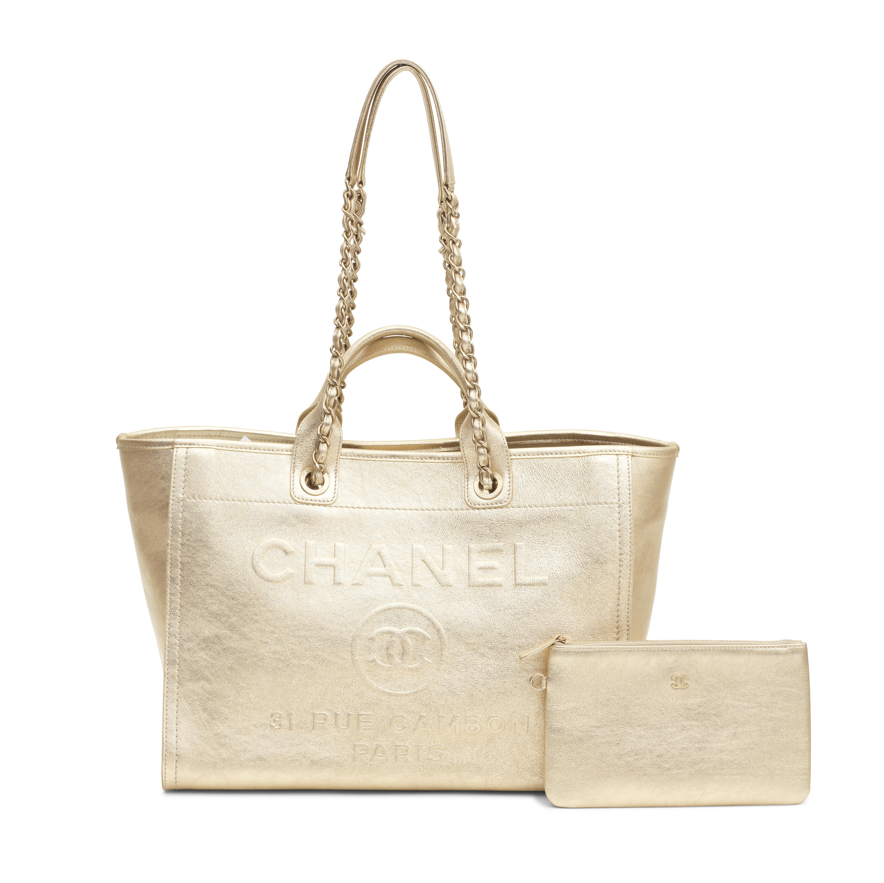 Chanel: a Metallic Gold Leather Medium Deauville Tote