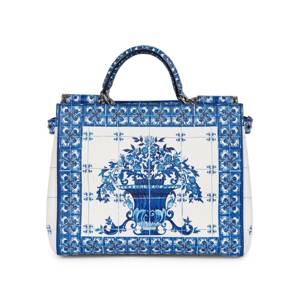 DOLCE & GABBANA. Petit sac cabas en cuir à l'imprimé Majolica.