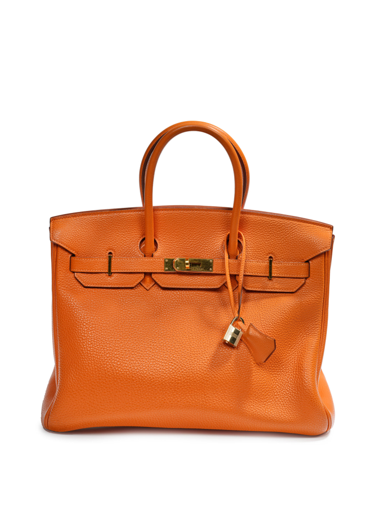 HERMES Paris, année 2004. Sac "Birkin" en veau Togo orange.