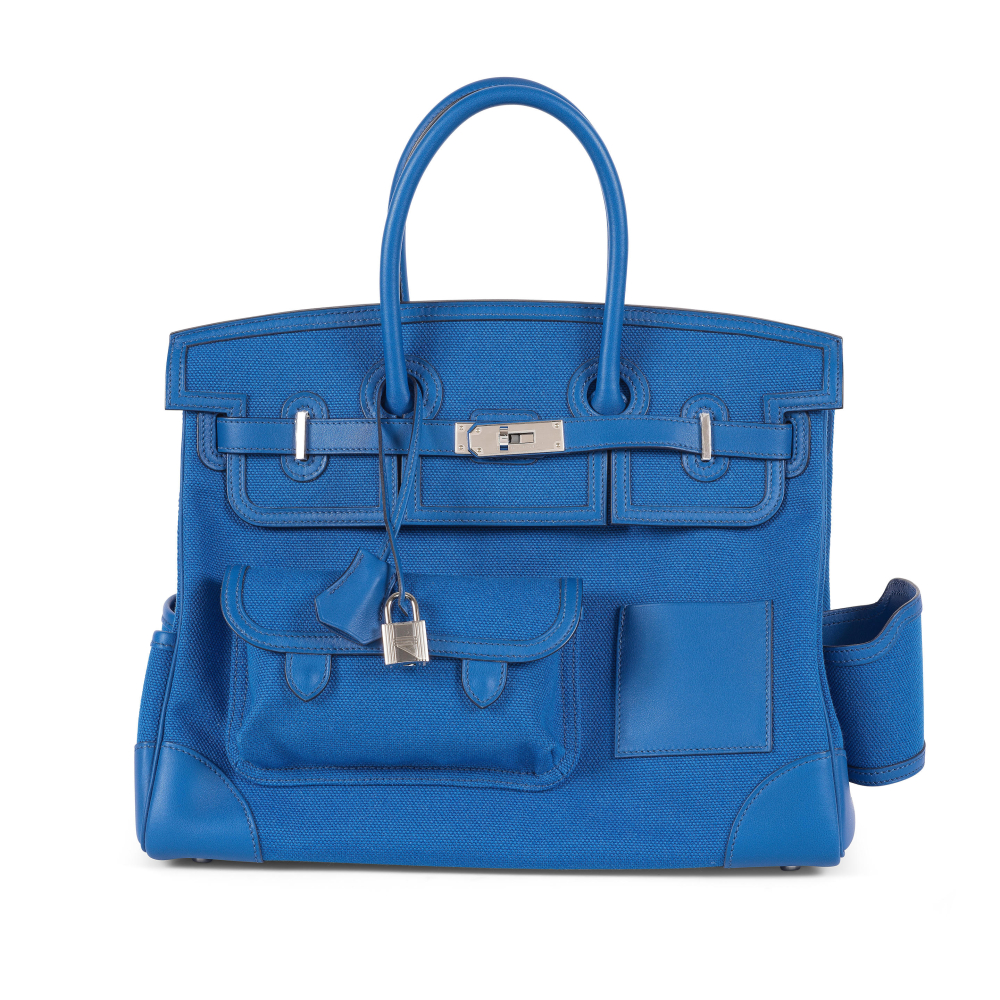 HERMES. Sac Birkin Cargo en toile Goeland et veau Swift bleu France.