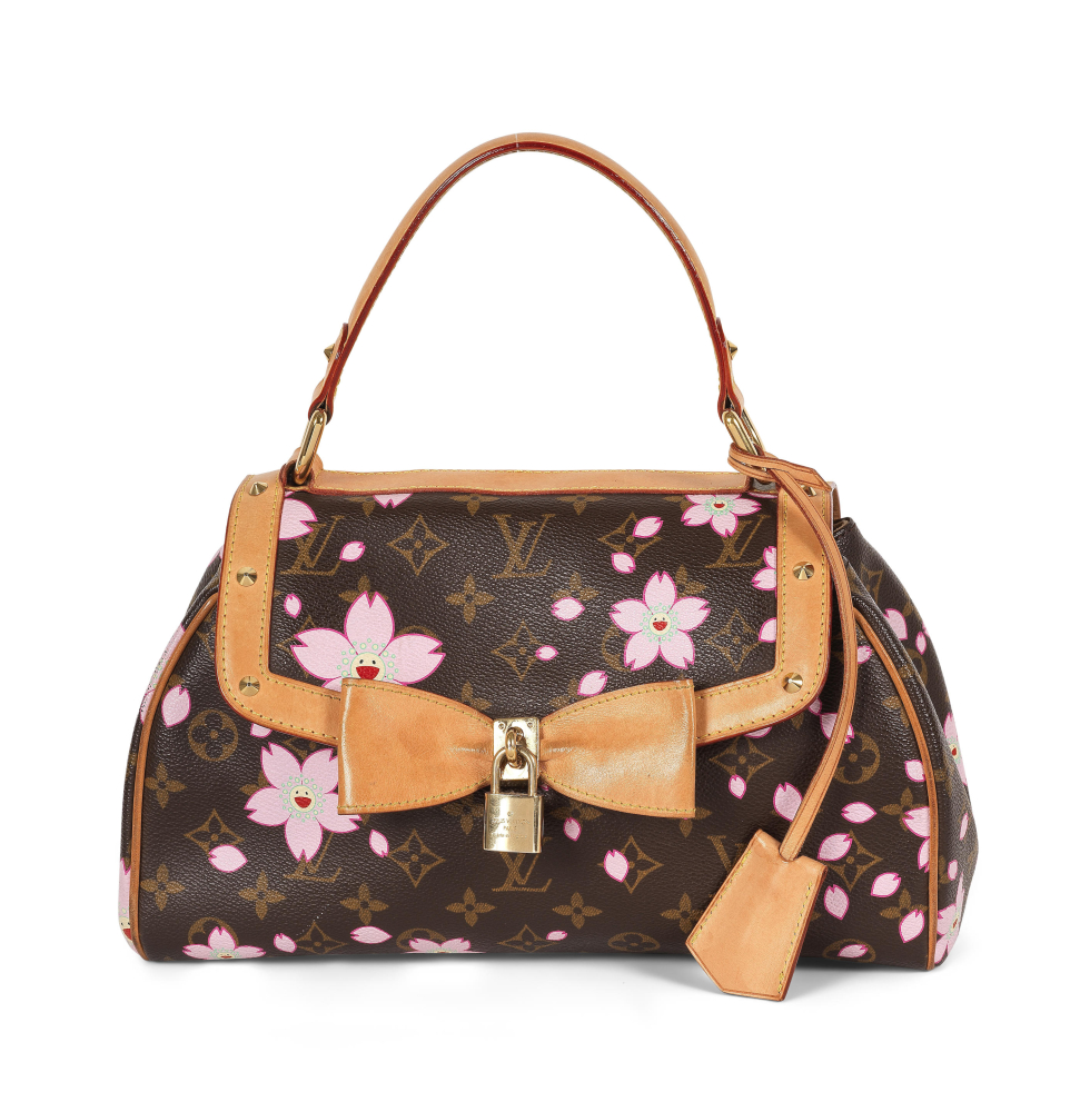 Louis VUITTON x Takashi Murakami. Sac en toile Monogram Cherry Blossom et cuir naturel.