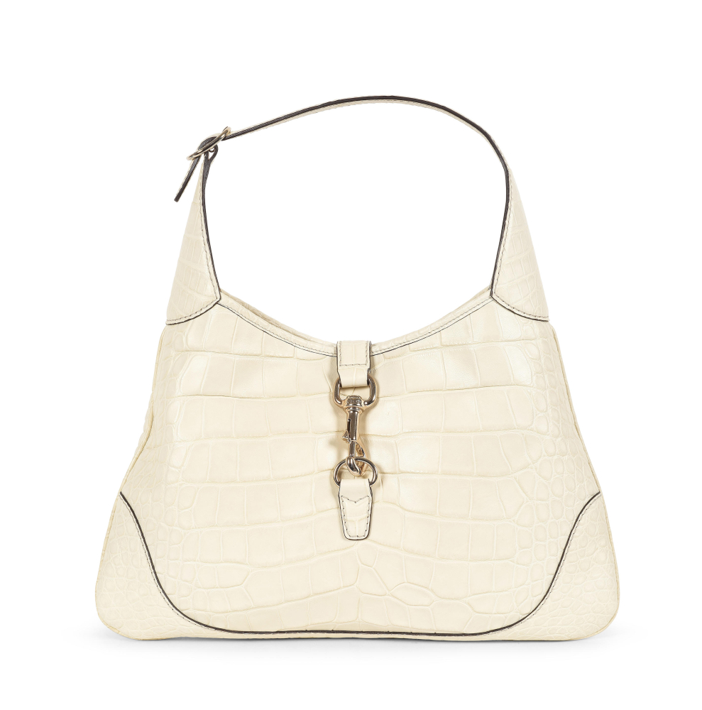 GUCCI. Sac Jackie et son portemonnaie en Alligator coquille d'œuf.