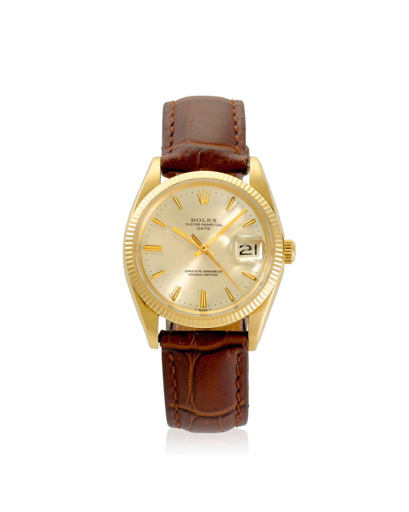 ROLEX. A 14K GOLD AUTOMATIC CALENDAR WRISTWATCH
