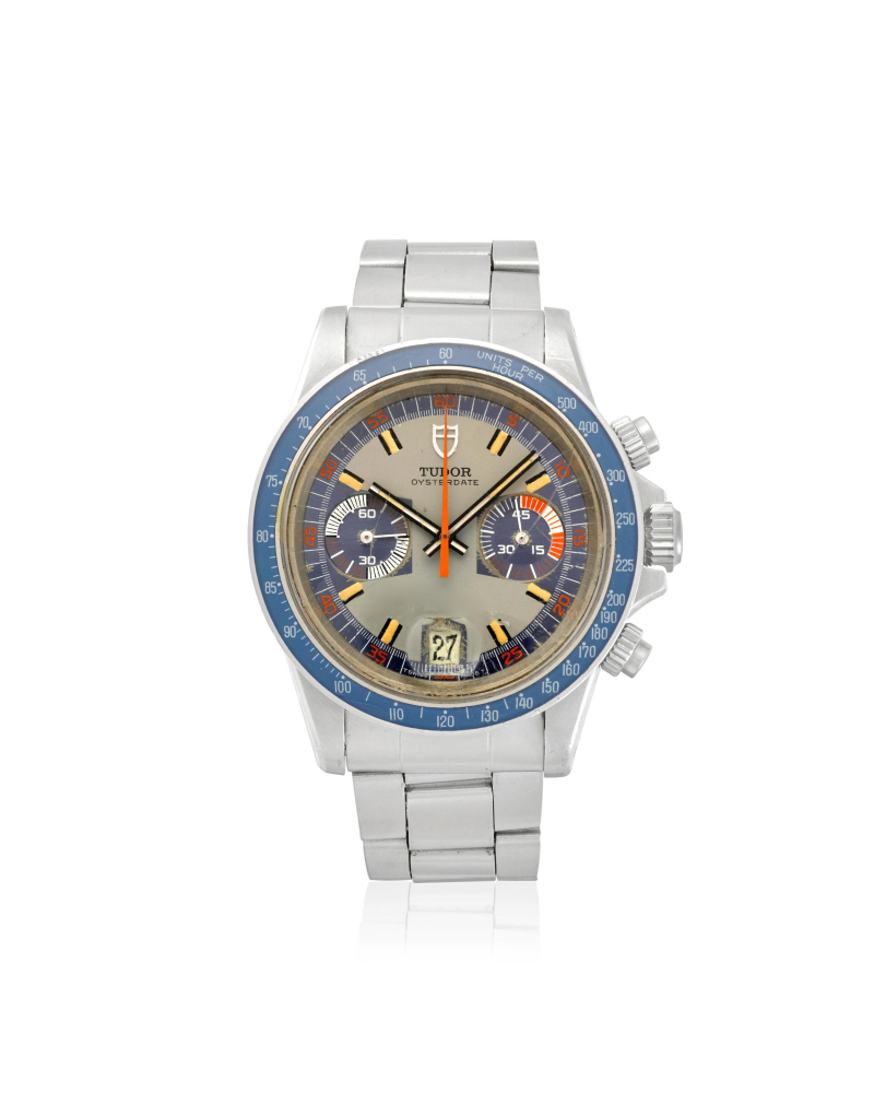 TUDOR. A STAINLESS STEEL MANUAL WIND CHRONOGRAPH CALENDAR BRACELET WATCH