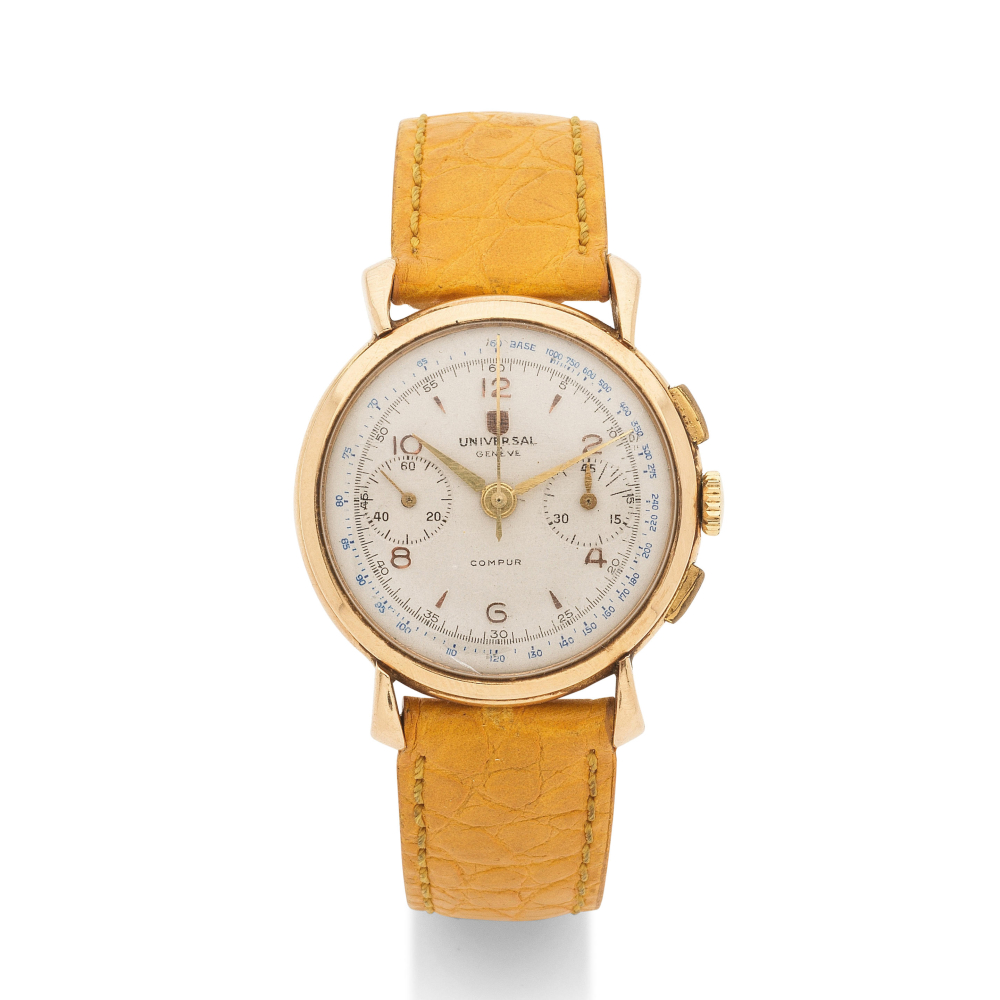 Universal Genève. An 18K gold manual wind chronograph wristwatch