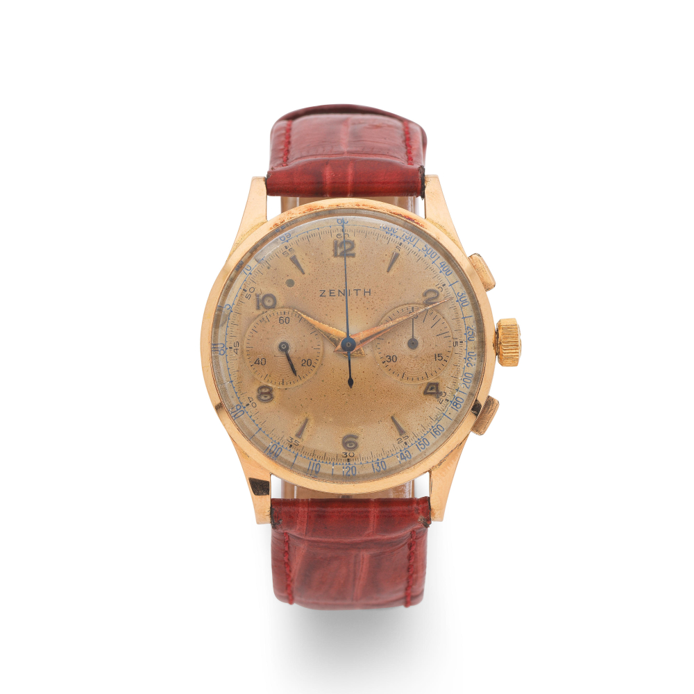 Zenith. An 18K rose gold manual wind chronograph wristwatch