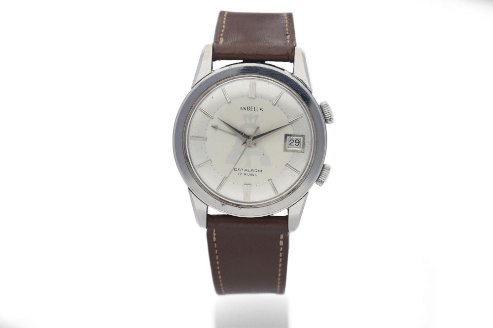Angelus. A Stainless Steel Wristwatch with Date and Alarm