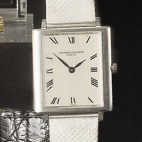 Vacheron & Constantin. A square 18ct white gold wristwatch on bracelet