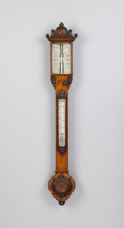 A good 19th century carved oak wide-tube stick barometer