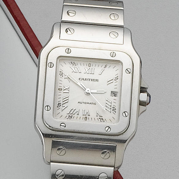 Cartier. A gents stainless steel automatic calendar bracelet watch