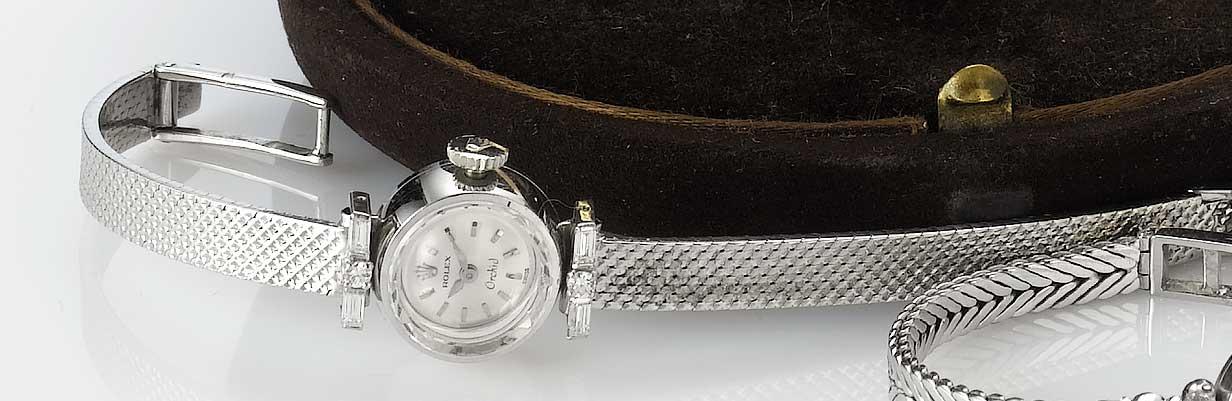 Rolex. An 18ct white gold and diamond set bracelet watch