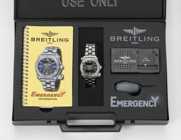 Breitling. A titanium quartz pilots wristwatch with micro antenna for the aviation emergency frequency 121.5 MHz