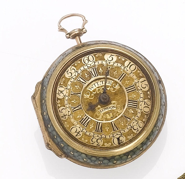 John Wilter. A mid 18th century gold and shagreen pair case pocket watch