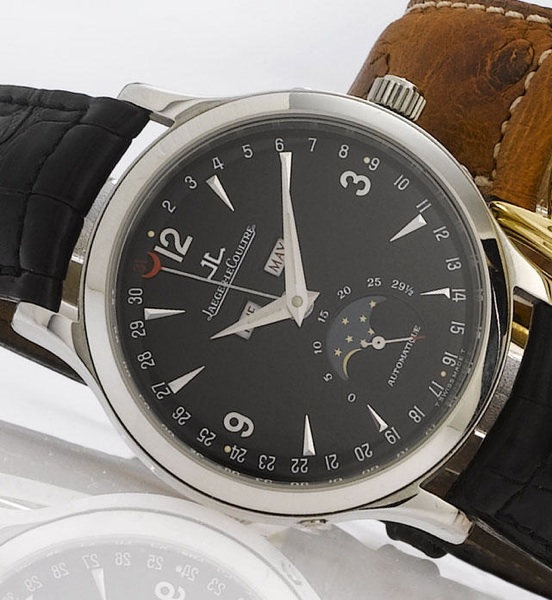 Jaeger Le Coultre. A stainless steel automatic wristwatch with triple date and moon phases