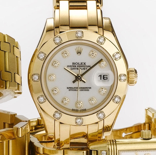 Rolex. A fine 18ct gold and diamond set lady's bracelet watch with box and papers