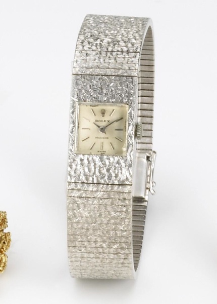 Rolex. A lady's 18k white gold bracelet watch