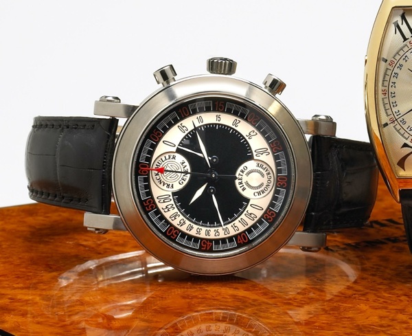 Franck Muller. A fine and unusual stainless steel self-winding bi-retrograde chronograph wristwatch