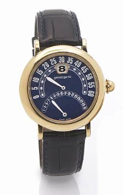 Gerald Genta. An 18k gold self-winding bi-retrograde jump hour wristwatch