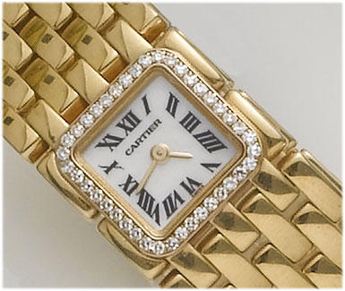 Cartier. A lady's 18ct gold diamond set bracelet watch