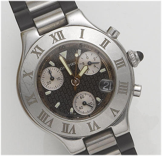 Cartier. A stainless steel chronograph wristwatch
