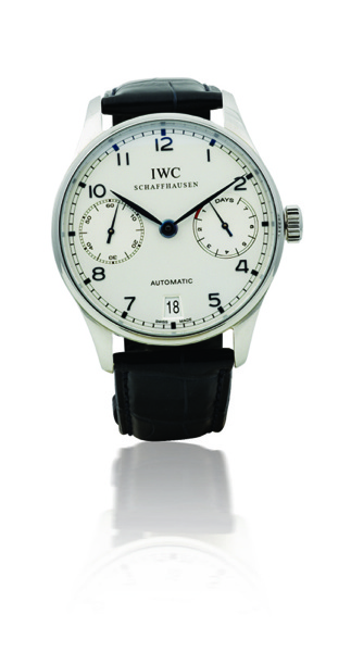 IWC. A fine stainless steel over sized automatic calendar watch with 7 day power reserve
