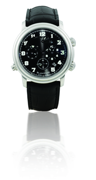 Blancpain.A fine stainless steel automatic two time zone wristwatch with alarm, date and an 18ct white gold Blancpain deployant clasp