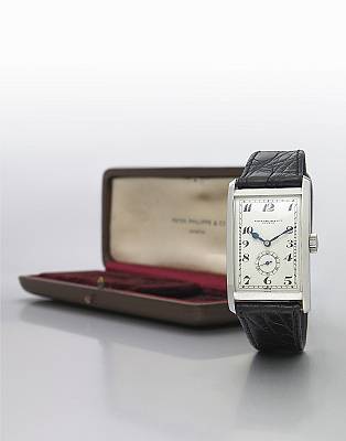 Patek Philippe & Cie. An exceptionally fine and rare large curved rectangular staybrite steel wristwatch